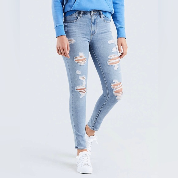 Levi's Denim - Levi's 721 High Rise Ripped Skinny Jeans Drawing Board Light Wash Size 26